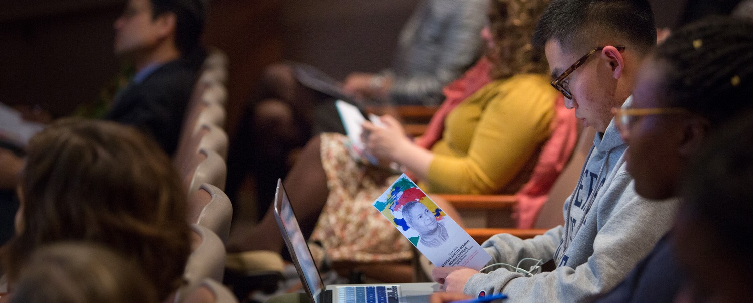 People sit in the Konover Auditorium at The Dodd Center for Human Rights attending a Human Right Institute Gladstein Lecture.