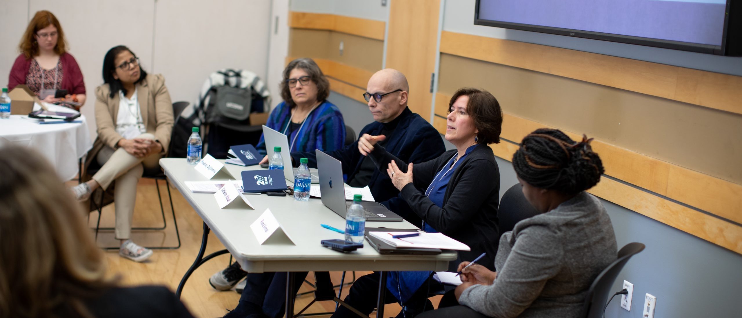A panel gives a presentation. 