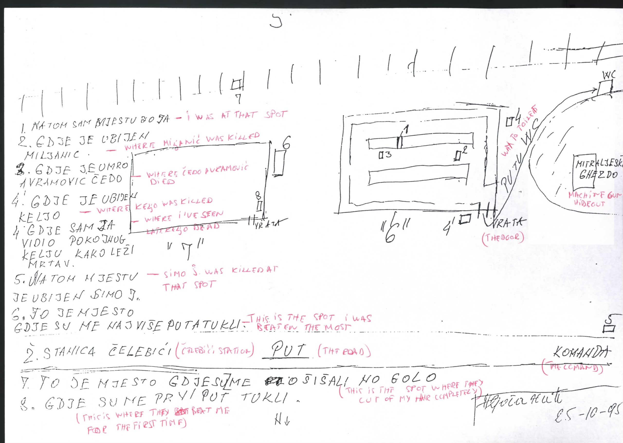 A drawing by witness Draganic of part of Celebici camp.