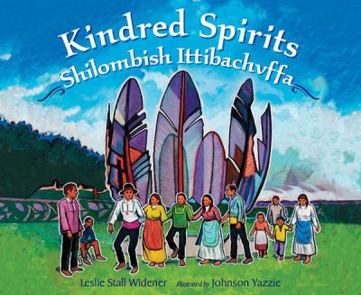 Cover of Kindred Spirits: Shilombish Ittibachvffa, a picture book written by Leslie Stall Widener, illustrated by Johnson Yazzie, and published by Charlesbridge